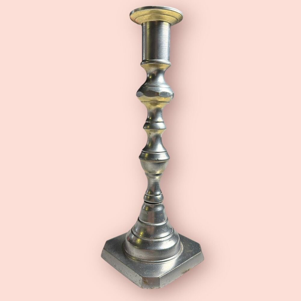 Vintage Venus Solid Brass Candle Holder Silver Farmhouse Decor 9" Moody Dark